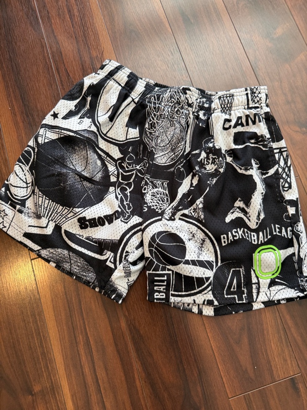 Men’s Black & White Basketball Graphic Athletic Shorts